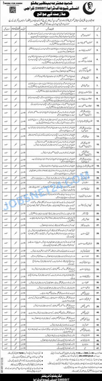 Shaheed Mohtarma Benazir Bhutto Institute of Trauma (SMBBIT) Karachi Jobs 2025